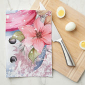 フェスティバル水色クリスマスピンク雪だるま キッチンタオル (四つ折り)