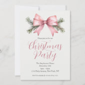 フェスティバル水色ピンクボウクリスマスパーティー 招待状 (正面)