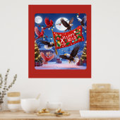 フェスティバル深紅色とハッピークリスマスイーグルズ ポスター (キッチン)