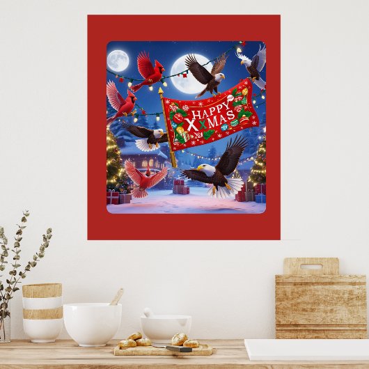 フェスティバル深紅色とハッピークリスマスイーグルズ ポスター (キッチン)