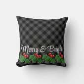 フェスティバル灰色の黒い格子状のホリ葉ーの果実 クッション (正面)