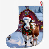 フェスティバル牛の国のクリスマスパーソナライズされた ラージクリスマスストッキング (裏面)