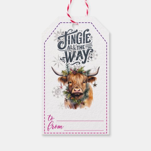 フェスティバル牛デザインクリスマスラベル ギフトタグ (裏面)