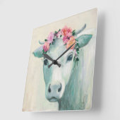 フェスティバル牛 スクエア壁時計 (傾斜)