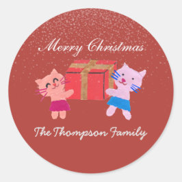 フェスティバル猫のギフトボックス赤いクリスマス ラウンドシール