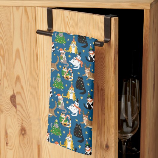フェスティバル猫のクリスマスコスチューム柄 キッチンタオル (三つ折り)
