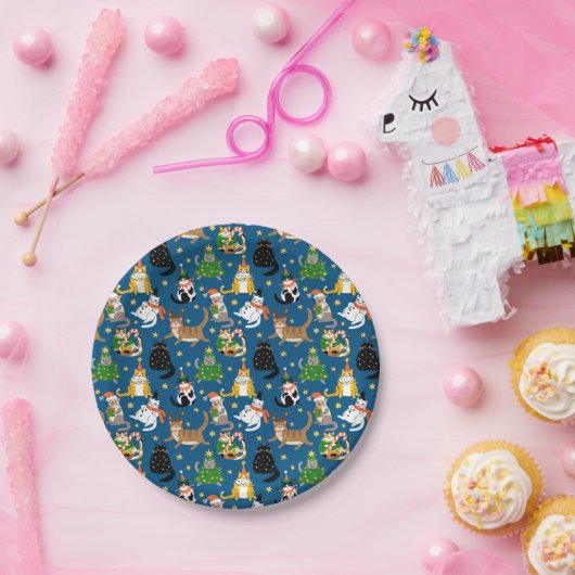 フェスティバル猫のクリスマスコスチューム柄 ペーパープレート (パーティー)