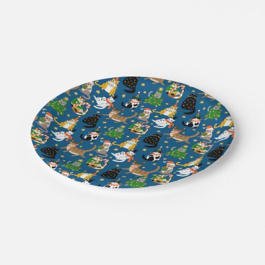 フェスティバル猫のクリスマスコスチューム柄 ペーパープレート (アングル)