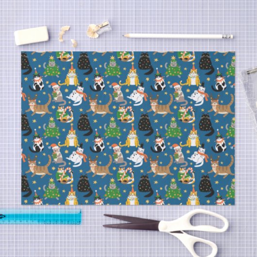フェスティバル猫のクリスマスコスチューム柄 薄葉紙 (クラフト)