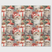 フェスティバル猫のサンタの帽子とプレゼント ラッピングペーパー (フラット)