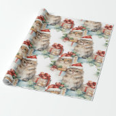 フェスティバル猫のサンタの帽子とプレゼント ラッピングペーパー (アンロールド)