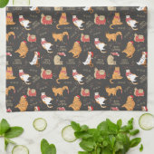フェスティバル猫のライトクリスマスパターン キッチンタオル (折り畳み)