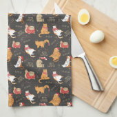 フェスティバル猫のライトクリスマスパターン キッチンタオル (四つ折り)