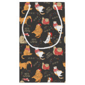 フェスティバル猫のライトクリスマスパターン スモールペーパーバッグ (裏面)