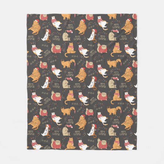フェスティバル猫のライトクリスマスパターン フリースブランケット (正面)