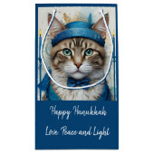 フェスティバル猫の変装よくはしゃぐハヌカ感謝していユー スモールペーパーバッグ (裏面)