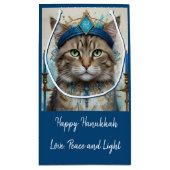 フェスティバル猫の変装よくはしゃぐハヌカ感謝していユー スモールペーパーバッグ (裏面)