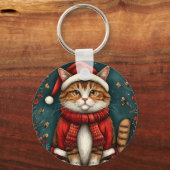 フェスティバル猫サンタ帽子とスカーフ キーホルダー (正面)