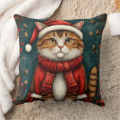 フェスティバル猫サンタ帽子とスカーフ クッション (ブランケット)