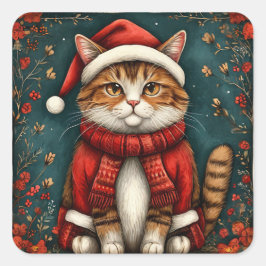 フェスティバル猫サンタ帽子とスカーフ スクエアシール