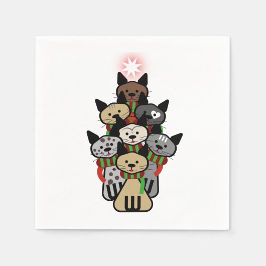 フェスティバル猫科の動物クリスマス スタンダードカクテルナプキン (正面)