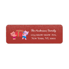 フェスティバル猫雪降り赤クリスマス差出人住所 ラベル