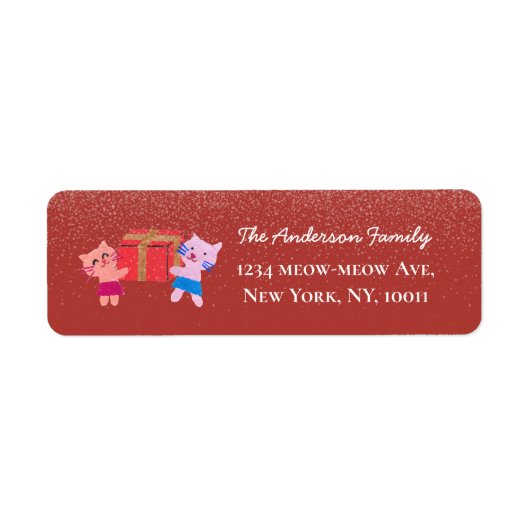 フェスティバル猫雪降り赤クリスマス差出人住所 ラベル (正面)