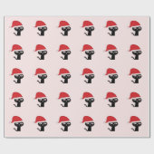 フェスティバル猫(赤いサンタハット柄モダン) ラッピングペーパー (フラット)