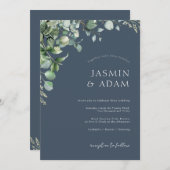 フェスティバル王室のブルーオピュレンスユーカリ結婚プタス 招待状 (正面/裏面)