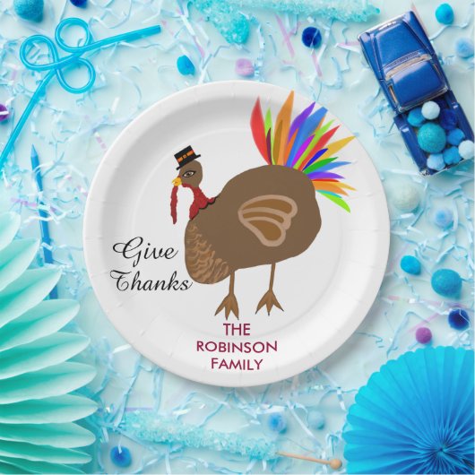 フェスティバル男性トルコ羽カラフルディナー ペーパープレート (パーティー)