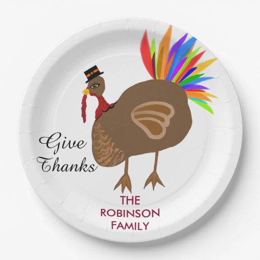 フェスティバル男性トルコ羽カラフルディナー ペーパープレート (正面)