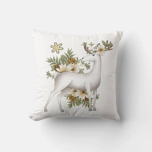 フェスティバル白トナカイのクリスマス枕 クッション (正面)