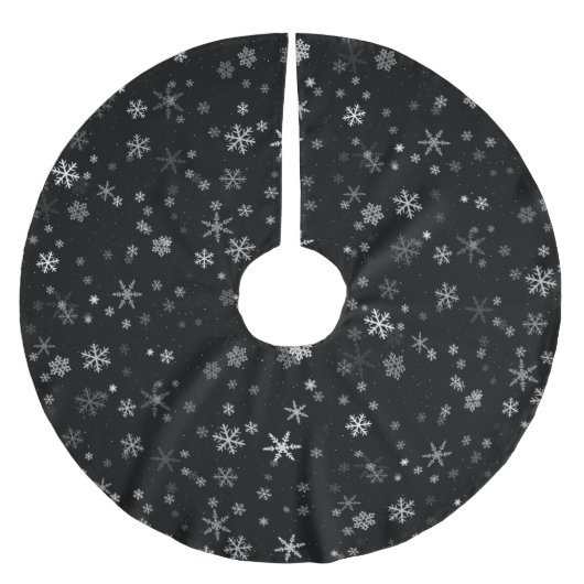 フェスティバル白黒のスノーフレーク模様 ブラッシュドポリエステルツリースカート (正面)