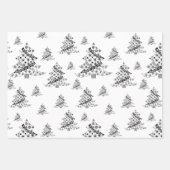 フェスティバル白黒クリスマスツリーホリデー ラッピングペーパーシート (正面3)