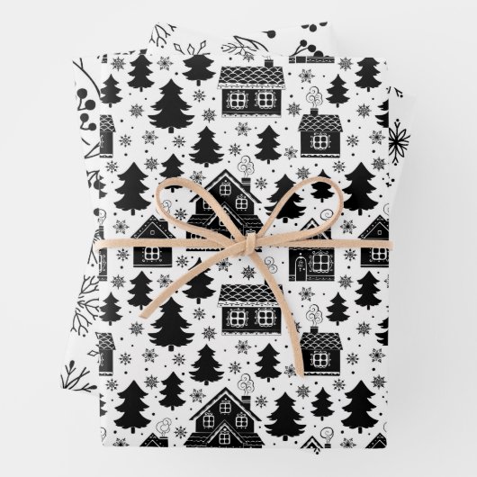 フェスティバル白黒タイルクリスマス ラッピングペーパーシート (インサイチュ)