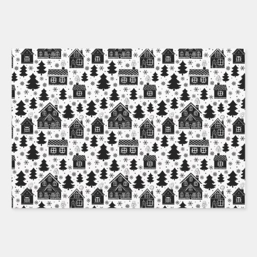 フェスティバル白黒タイルクリスマス ラッピングペーパーシート (正面)