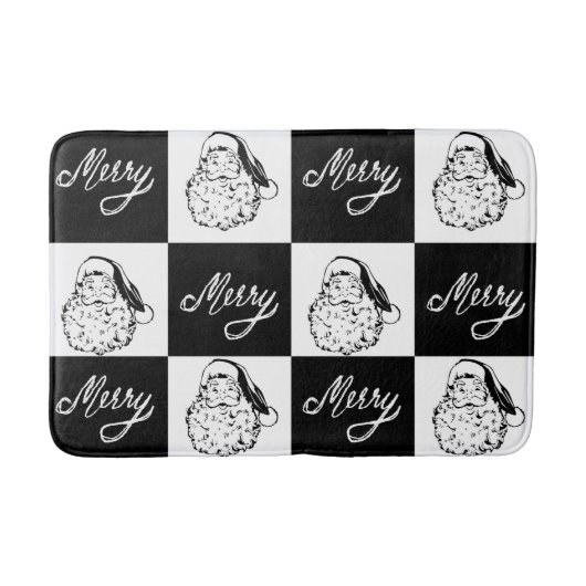 フェスティバル白黒ヴィンテージサンタ顔クリスマス バスマット (正面)