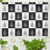 フェスティバル白黒市松模様にクリスマスツリー キッチンタオル (折り畳み)