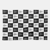 フェスティバル白黒市松模様にクリスマスツリー キッチンタオル (横)