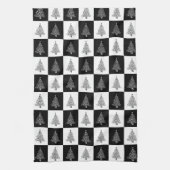 フェスティバル白黒市松模様にクリスマスツリー キッチンタオル (縦)