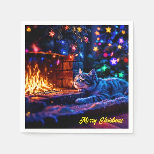 フェスティバル眠る猫カラフルペットラバーアート スタンダードカクテルナプキン (正面)