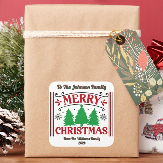 フェスティバル祝のシールが付いた楽しいクリスマス スクエアシール (クリスマス)