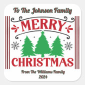 フェスティバル祝のシールが付いた楽しいクリスマス スクエアシール (正面)