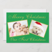 フェスティバル私たちの初めてのクリスマス金ゴールド2写真ホリデイ シーズンカード (正面)