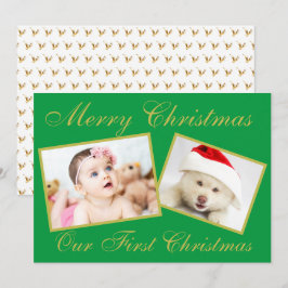 フェスティバル私たちの初めてのクリスマス金ゴールド2写真ホリデイ シーズンカード