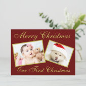 フェスティバル私たちの初めてのクリスマス金ゴールド2写真ホリデイ シーズンカード (スタンド正面)