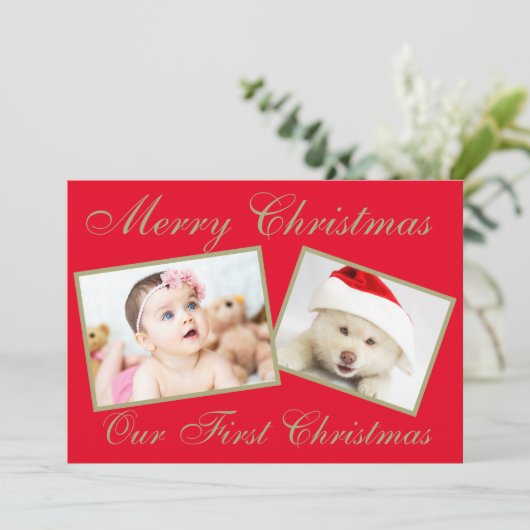 フェスティバル私たちの初めてのクリスマス金ゴールド2写真 シーズンカード (スタンド正面)