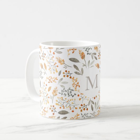 フェスティバル秋の水の色の葉イニシャル コーヒーマグカップ (正面左)