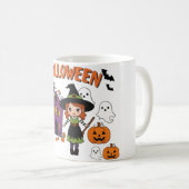 フェスティバル秋の装飾：カボチャと魔女 コーヒーマグカップ (正面右)