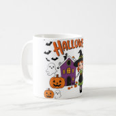 フェスティバル秋の装飾：カボチャと魔女 コーヒーマグカップ (正面左)